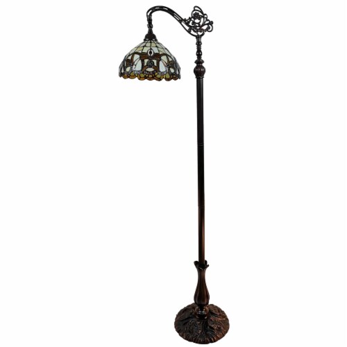 62 inch Brown Metal Arched Floor Lamp With Amber and Red Flowers Stained Glass Shade 1 King Soopers