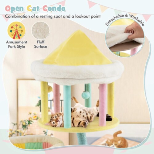 Hivvago Multi-Layer Cat Tree with 2 Removable Perches Scratching Posts-Color Perspective: top
