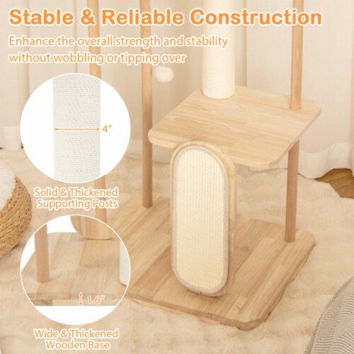 Hivvago Wooden Multi-level Modern Cat Tower with Scratching Board and Post Perspective: top