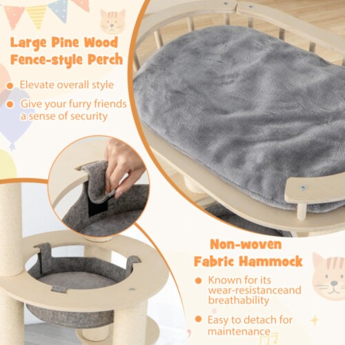 Hivvago 5-level Wooden Cat Tree with Padded Perch Non-woven Hammock-Gray Perspective: top