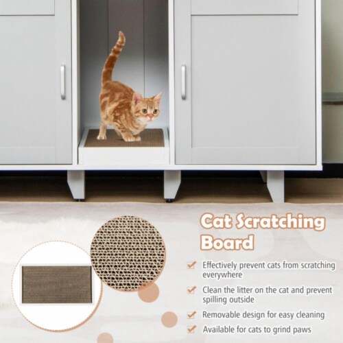 Hivvago 2-Door Cat Litter Box Enclosure with Winding Entry and Scratching Board Perspective: top