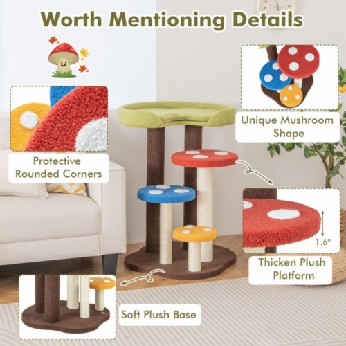Hivvago 3-In-1 Cat Tree 3 Full-Wrapped Sisal Posts Removable Mat and Platforms-Multicolor Perspective: top