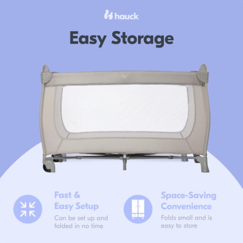 hauck Sleep N Play Go Plus Foldable Travel Bed and Playpen with Mattress, Beige Perspective: top