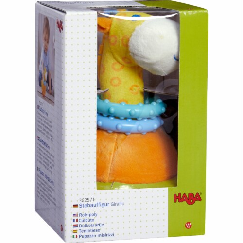 HABA Roly Poly Giraffe Soft Wobbling & Chiming Baby Toy with Teething Rings Perspective: top