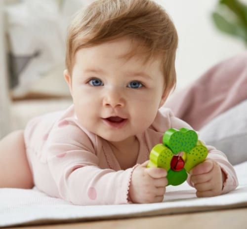 HABA Clutching Toy Shamrock (wood)  (Made in Germany) Perspective: top