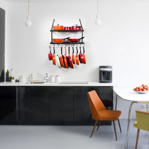 Vdomus Silver 2-Tier Wall Shelf for Pots and Pans Storage Perspective: top