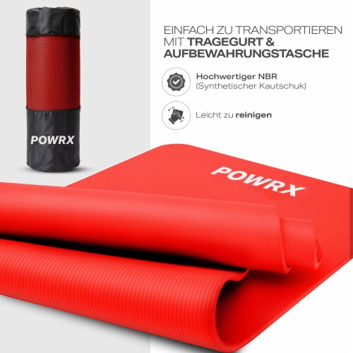 POWRX Yoga Mat Thick Red 75 x39 x0.6  Exercise Mat 1/2 - 3 Widths w/ Strap  & Bag, 75x39x0.6 - Baker's