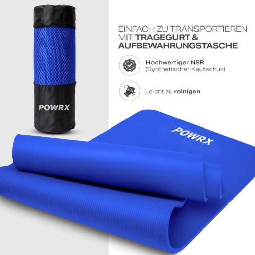 POWRX Yoga Mat Dark Blue 75 x31 x0.6  | Non-Slip Workout Mat for Women Men Home Fitness Perspective: top