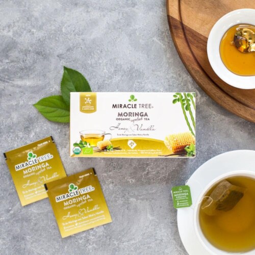 Organic Moringa Superfood Tea Honey & Vanilla -- 25 Tea Bags Perspective: top