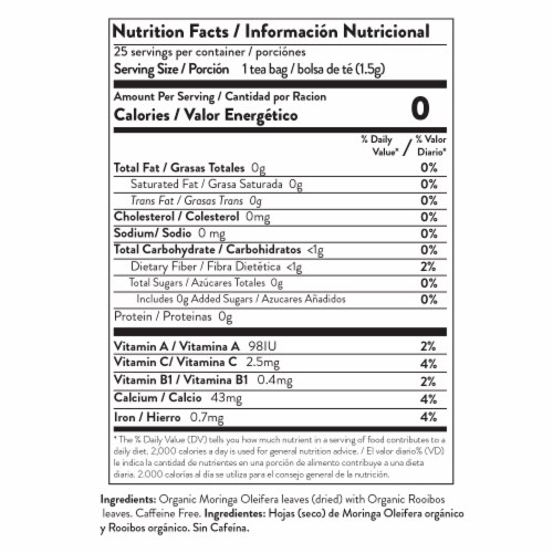 Organic Moringa Superfood Tea Rooibos -- 25 Tea Bags Perspective: top