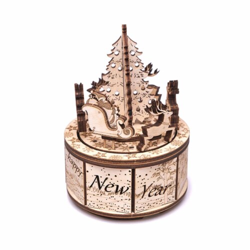 Wood Trick Santa's Carousel 97 Piece Adult Kid Functional 3D Wooden Model Kit Perspective: top