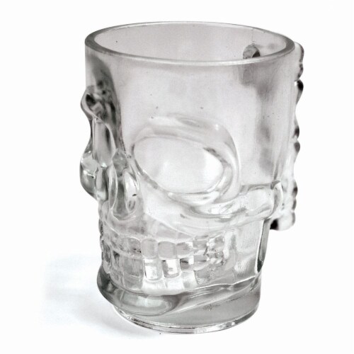 4 Halloween Decorations Tableware Claer Shot Glasses Spooky 3D Skull Shape Perspective: top