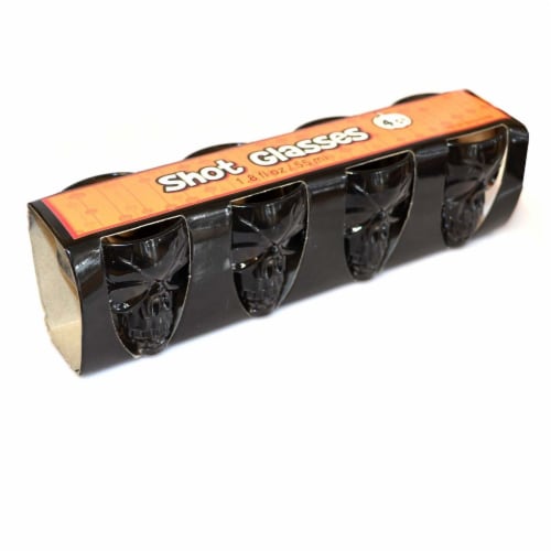 4 Halloween Black Shot Glasses with Spooky 3D Skull Shape Perspective: top