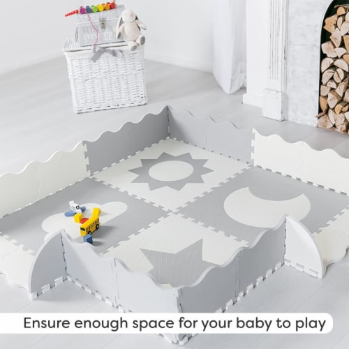 CHILDLIKE BEHAVIOR Baby Play Mat Tiles 61 x61 Grey White