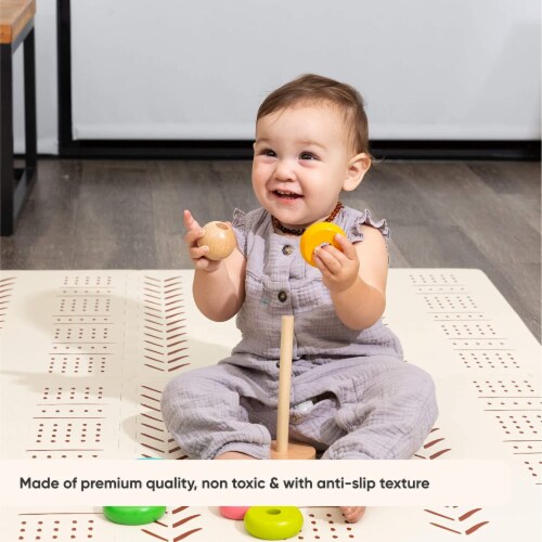 CHILDLIKE BEHAVIOR Baby Play Mat - Beige Mudcloth 72x48 Inch Perspective: top
