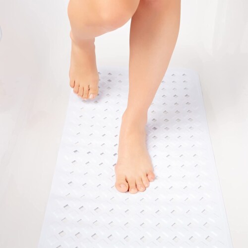 TranquilBeauty White Non-Slip Bath Mat | 88x40cm/35x16in Perspective: top