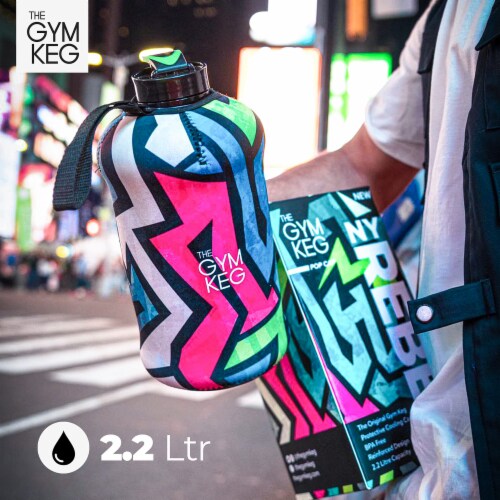 THE GYM KEG NY Rebel Sports Water Bottle | Half Gallon | Carry Handle | Big Jug Perspective: top