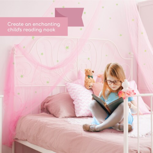 Bed Canopy with Glow in The Dark Stars for Girls, Kids and Babies, Anti Mosquito Net Cover Perspective: top