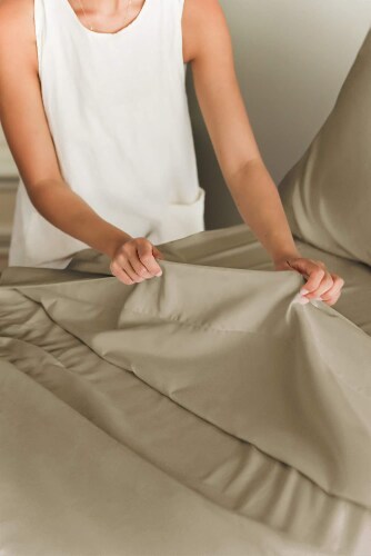 CGK Linens 21 Inch Extra Deep Pocket 4 Piece Microfiber Sheet Set - King - Beige Perspective: top