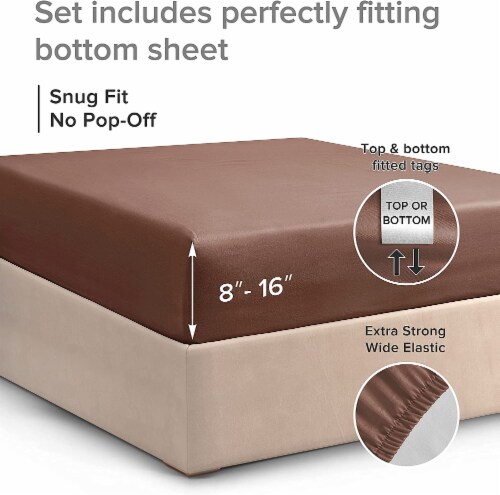 CGK Linens Deep Pocket 14 - 16 Inch Microfiber Fitted Sheet - Queen - Brown Perspective: top