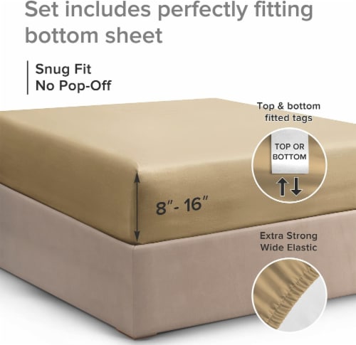 CGK Linens Deep Pocket 14 - 16 Inch Microfiber Fitted Sheet - King - Beige Perspective: top