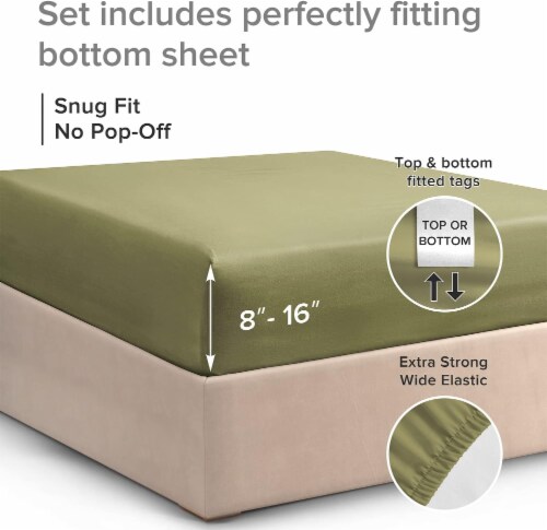 CGK Linens Deep Pocket 14 - 16 Inch Microfiber Fitted Sheet - California King - Sage Green Perspective: top