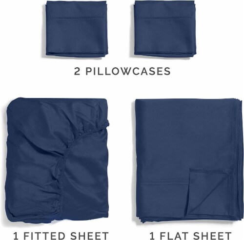 CGK Linens 4 Piece 100% Cotton 400 Thread Count Sheet Set - Full - Navy Blue Perspective: top