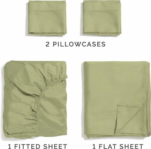 CGK Linens 4 Piece 100% Cotton 400 Thread Count Sheet Set - Full - Sage Green Perspective: top