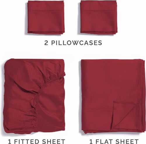 CGK Unlimited 4 Piece 100% Cotton 400 Thread Count Sheet Set - Full - Burgundy Perspective: top