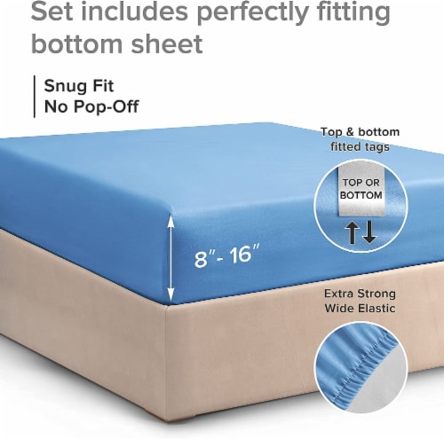 CGK Linens Deep Pocket 14 - 16 Inch Microfiber Fitted Sheet - Twin - Denim Blue Perspective: top