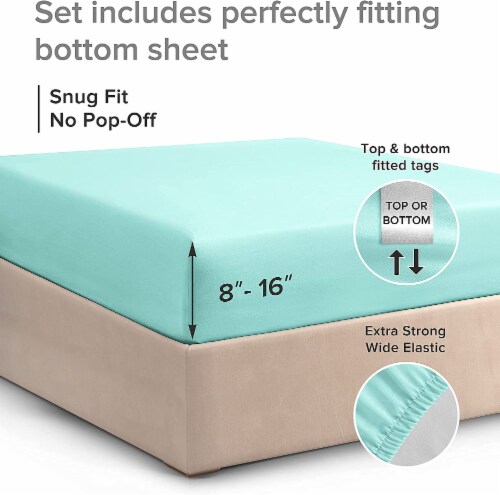 CGK Unlimited Deep Pocket 14 - 16 Inch Microfiber Fitted Sheet - Twin - Spa Blue Perspective: top