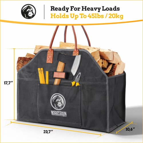 MOUNTAIN GRILLERS Heavy Duty Canvas Firewood Carrier - Carrying Wood & Logs Made Easy! Perspective: top