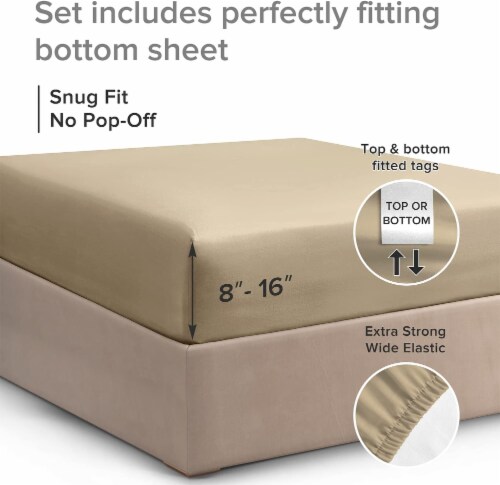 CGK Linens Deep Pocket 14 - 16 Inch Microfiber Fitted Sheet - King - Cream Perspective: top