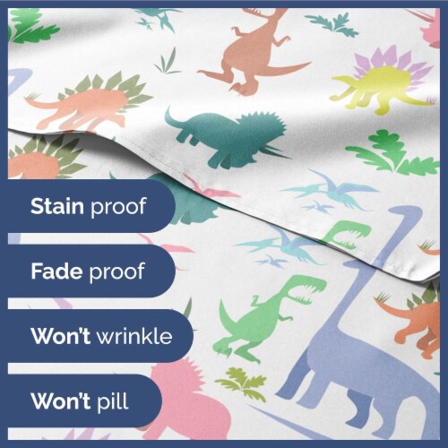 CGK Linens Kids 4 Piece Microfiber Sheet Set - Queen - Dinosaurs Perspective: top
