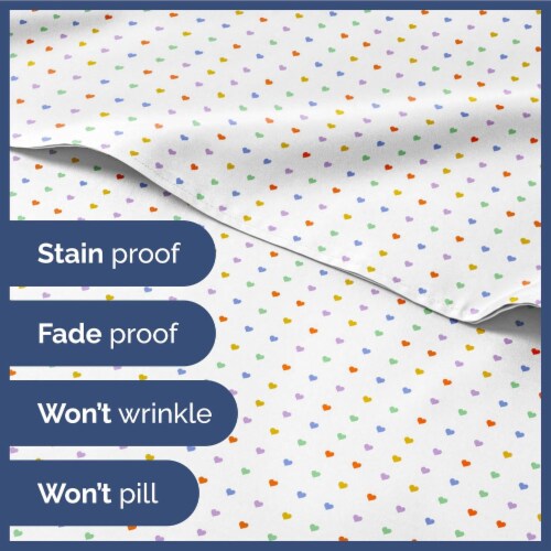 CGK Linens Kids 4 Piece Microfiber Sheet Set - Full - Multicolor Hearts Perspective: top