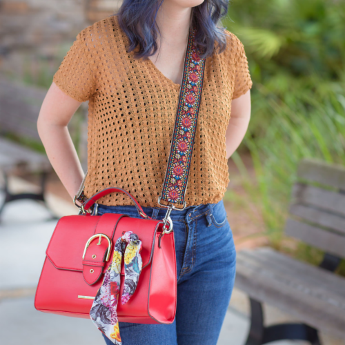 The Harper Guitar Strap Style Bag Strap Red Coral & Pink 