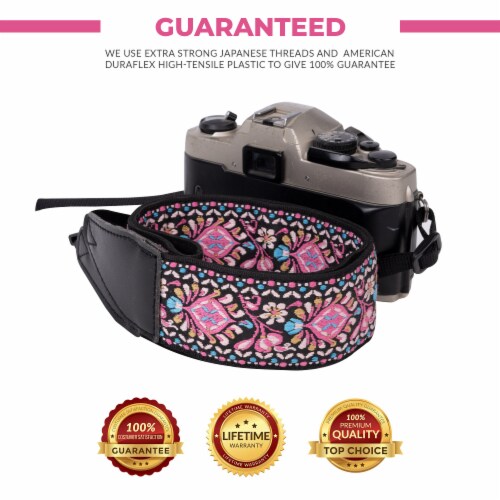 Pink Woven Universal Neck & Shoulder Camera Strap for DSLR & SLR Cameras for Photographers Perspective: top