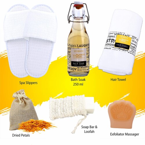 Spa Gift Basket for Women and Men! Mango Melon & Sweet Orange Essential Oils Spa Bath Set Perspective: top