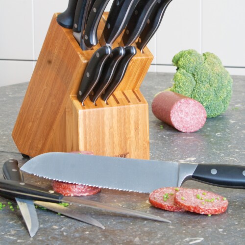 BergHOFF Essentials Forged Stainless Steel Cutlery Set & Wooden Block Perspective: top