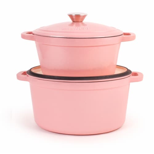 BergHOFF Neo Cast Iron Round Covered Stockpot - Pink Perspective: top