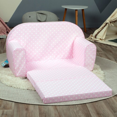 Delsit Toddler Couch 2 in 1 Flip Open Kid Size Foam Sofa Lounger, Pink Polka Dot Perspective: top