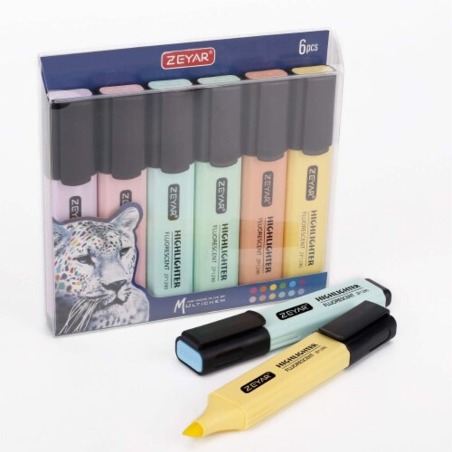 ZEYAR Highlighter, Pastel Colors Chisel Tip Marker Pen (6 Macaron Colors) Perspective: top