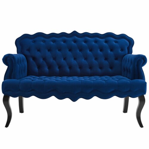 Ergode Viola Chesterfield Button Tufted Loveseat Performance Velvet Settee - Navy Perspective: top