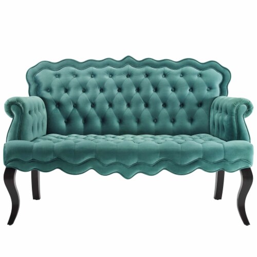 Ergode Viola Chesterfield Button Tufted Loveseat Performance Velvet Settee - Teal Perspective: top