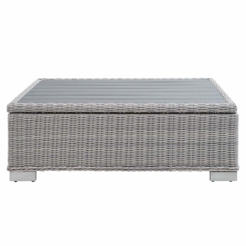 Ergode Conway 45  Outdoor Patio Wicker Rattan Coffee Table - Light Gray Perspective: top