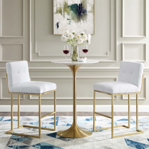 Stainless Steel Performance Velvet Bar Stool Set of 2 - Gold White Perspective: top