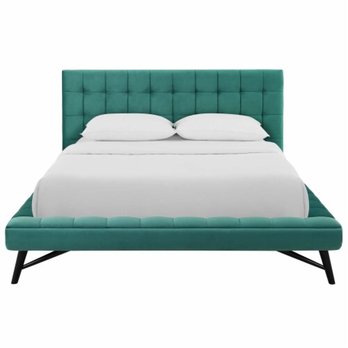 Ergode Julia Queen Biscuit Tufted Performance Velvet Platform Bed - Teal Perspective: top