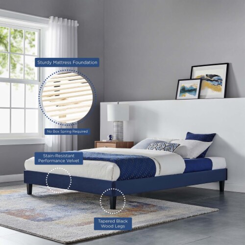 Ergode Reign Full Performance Velvet Platform Bed Frame - Navy Perspective: top
