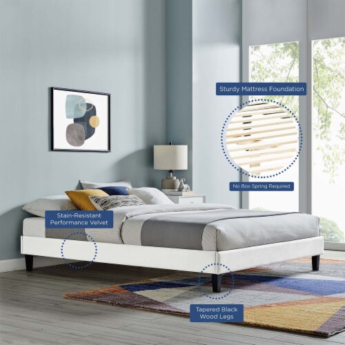 Ergode Reign Full Performance Velvet Platform Bed Frame - White Perspective: top