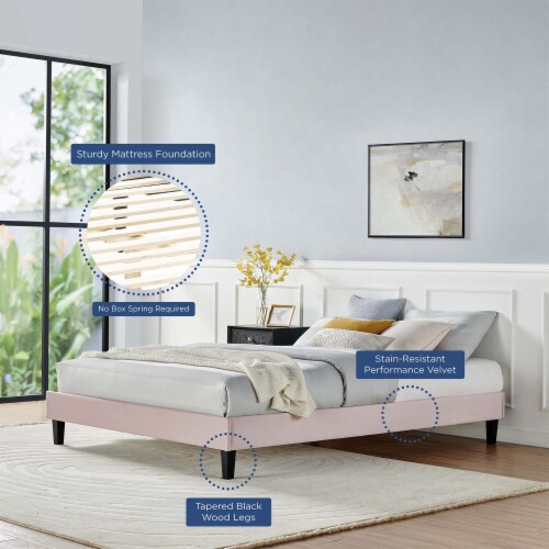 Ergode Reign Queen Performance Velvet Platform Bed Frame - Pink Perspective: top